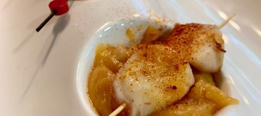 Brocheta de pulpo con patatas revolconas con Thermomix