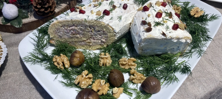 Tronco de navidad salado con nueces