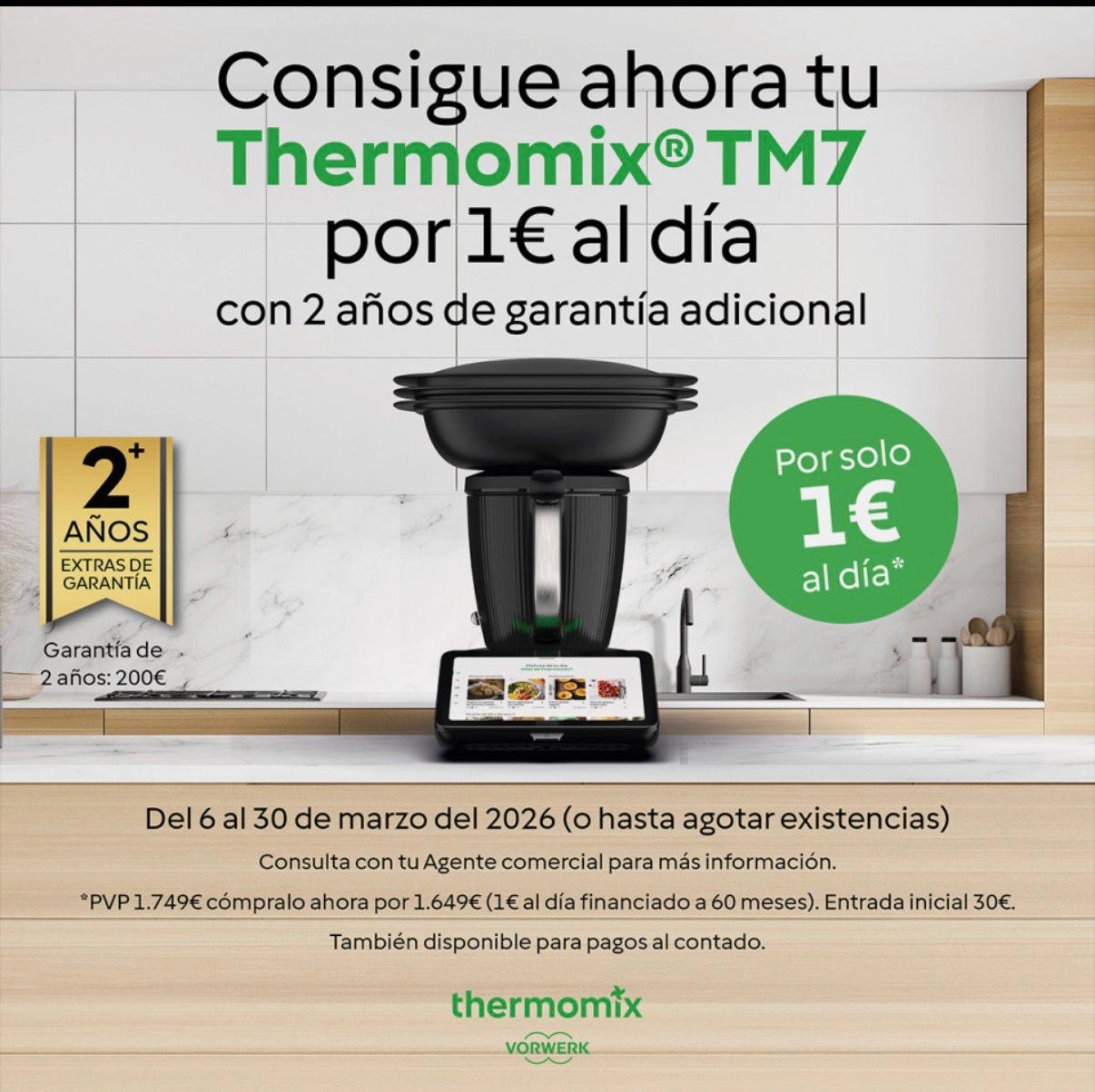 Consigue ahora tu Thermomix TM7 por 1€ al día y 2 años extra de garantía