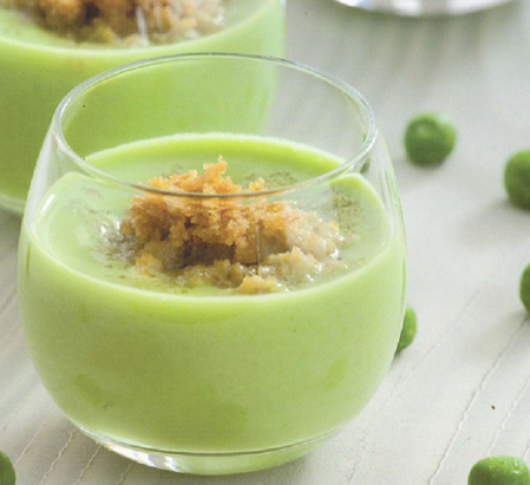 CREMA DE GUISANTES DULCES Y POLVO DE KIKOS