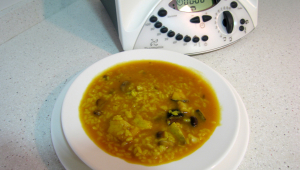 Arroz caldoso con pescado y setas
